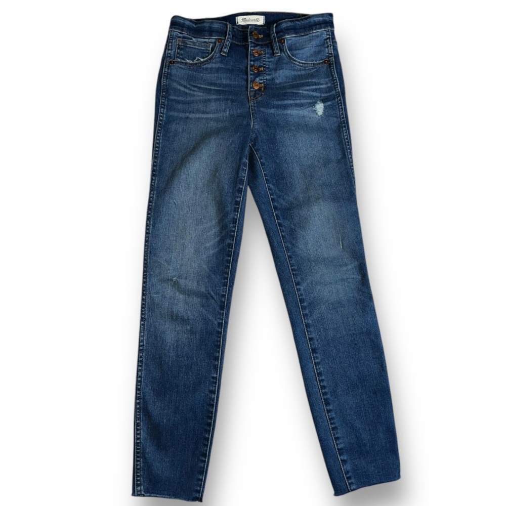 MADEWELL 10” High-Rise Skinny Hanna Wash Button Fly Distressed Raw Hem Jeans 26